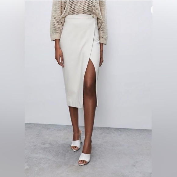 NWT ARITZIA BABATON Leona Wrap High Waisted Cream Pencil Midi Skirt Classic 6 - Picture 2 of 6